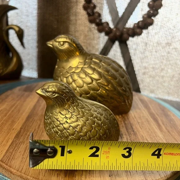 Pair of Vintage Genuine Brass Quails/Mother-Baby Brass Birds~ Mid Century Birds - Picture 13 of 13